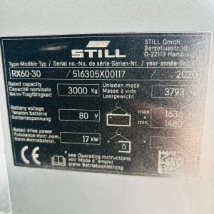 2019 STILL RX60 30L 4 Wheel Electric Forklift 4800mm Lift For Sale (10)