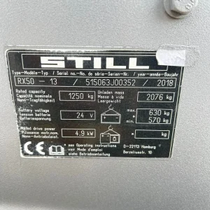 STILL RX50 13 3 Wheel Electric Forklift – 3270mm Lift For Sale (8)